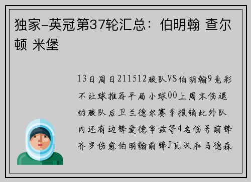 独家-英冠第37轮汇总：伯明翰 查尔顿 米堡