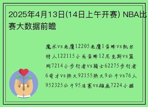 2025年4月13日(14日上午开赛) NBA比赛大数据前瞻