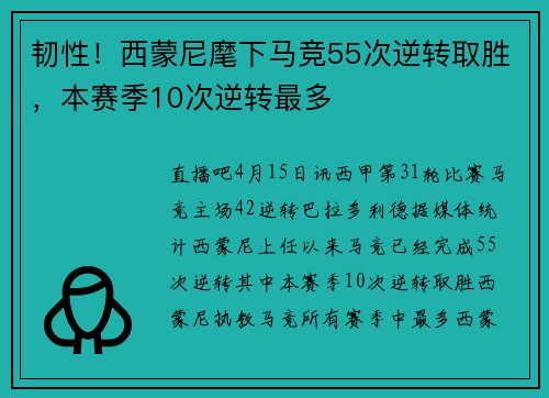韧性！西蒙尼麾下马竞55次逆转取胜，本赛季10次逆转最多